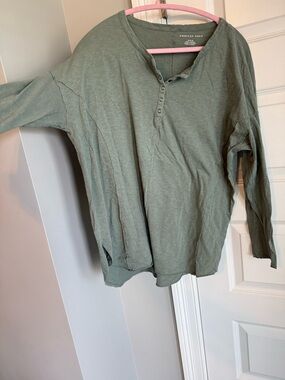 American Eagle Olive Henley Button-Front Long Sleeve Top